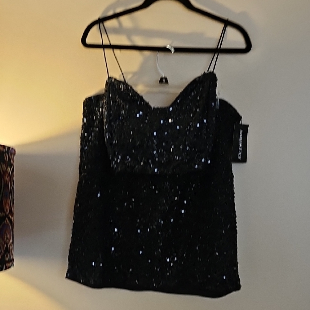 Black Sequin Top And Skirt. New With Tags
